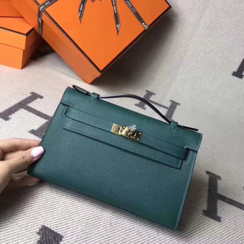 Torba typu tote Hermes Kelly 22CM, oryginalna skóra Epsom, KL22, ciemnozielona