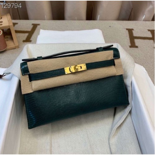 Torba typu tote Hermes Kelly 22CM, oryginalna skóra jaszczurcza, KL22, ciemnozielona