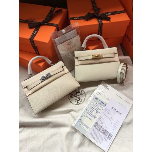 Hermes Kelly 22cm torebka z uchwytem ze skóry Epsom KL22 kremowa