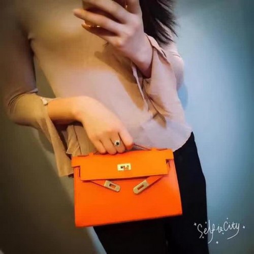 Torba typu tote Hermes Kelly 22 cm, oryginalna skóra, KL22, pomarańczowa