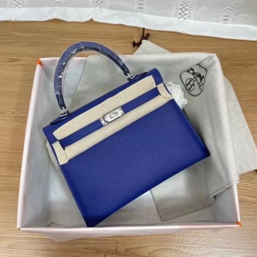 Hermes Kelly 25cm Torebka na ramię Epsom KL2755 Electrooptic niebiesko-srebrny metal