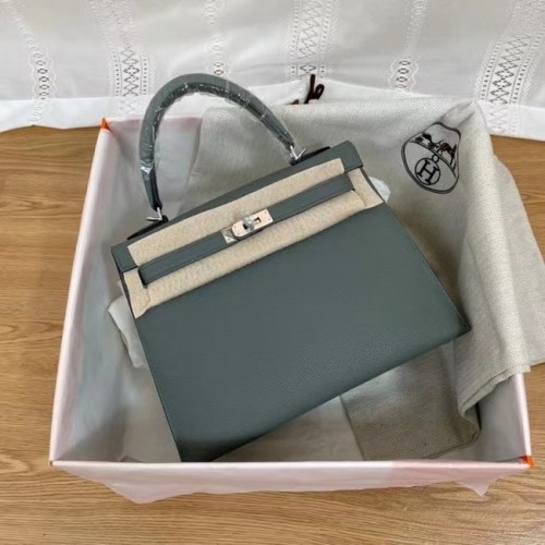 Hermes Kelly 25cm Torebka na ramię Epsom KL2755 Fog blue&silver-Tone Metal