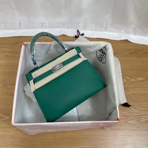 Hermes Kelly 25cm Torebka na ramię Epsom KL2755 Lake Green&Silver-Tone Metal