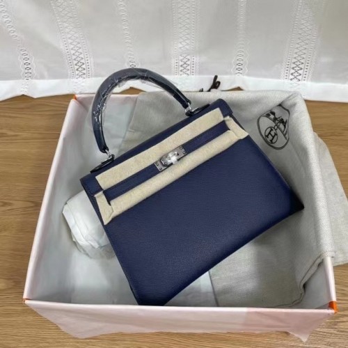 Hermes Kelly 25cm Torebka na ramię Epsom KL2755 Royal blue&silver-Tone Metal