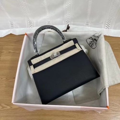 Hermes Kelly 25cm Torebka na ramię Epsom KL2755 czarno-srebrny metal