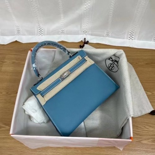 Hermes Kelly 25cm Torebka na ramię Epsom KL2755 niebiesko-srebrny metal