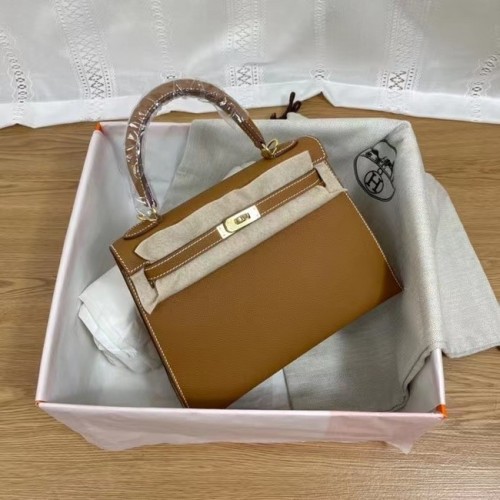 Hermes Kelly 25cm Torebka na ramię Epsom KL2755 brązowo-złota metalowa