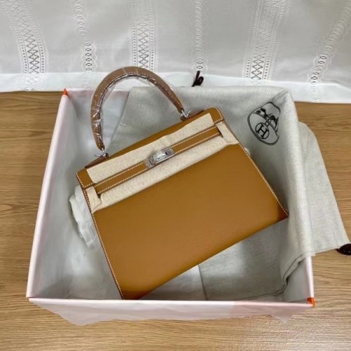 Hermes Kelly 25cm Torebka na ramię Epsom KL2755 brązowo-srebrny metal