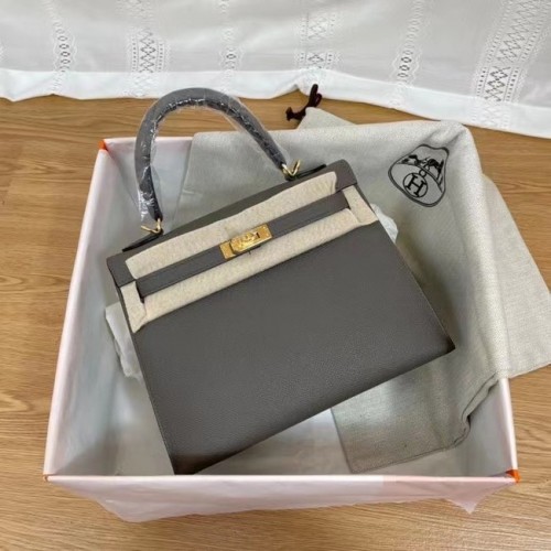Torebki na ramię Hermes Kelly 25 cm Epsom KL2755 ciemnoszare i złote w odcieniu metalu