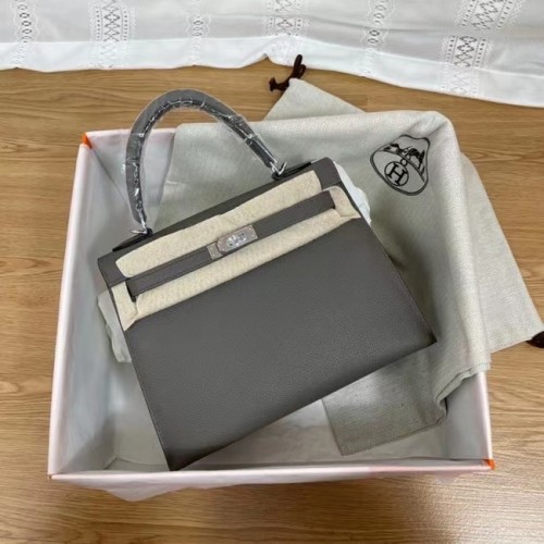 Torebki na ramię Hermes Kelly 25 cm Epsom KL2755 ciemnoszare i srebrne w odcieniu metalu
