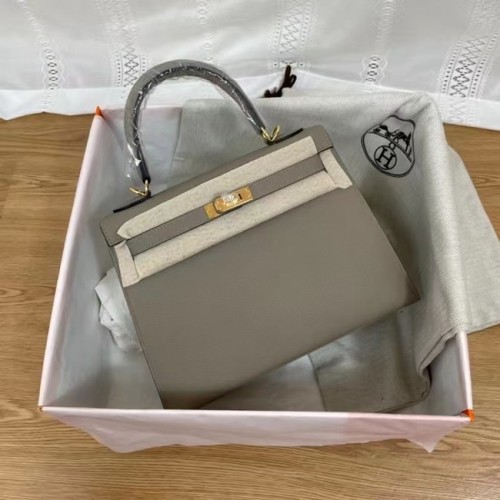 Hermes Kelly 25cm Torebka na ramię Epsom KL2755 szaro-złota metalowa