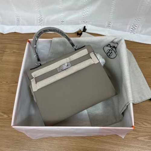 Hermes Kelly 25cm Torebka na ramię Epsom KL2755 szaro-srebrny metal
