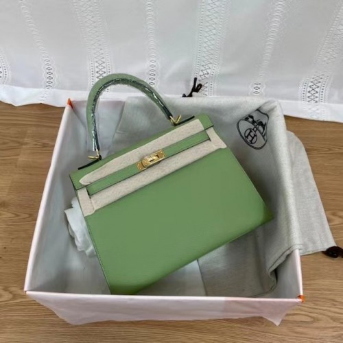 Hermes Kelly 25cm Torebka na ramię Epsom KL2755 zielono-złota metalowa