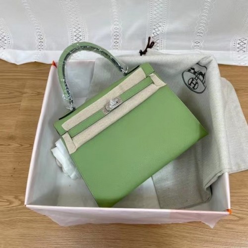 Hermes Kelly 25cm Torebka na ramię Epsom KL2755 zielono-srebrny metal