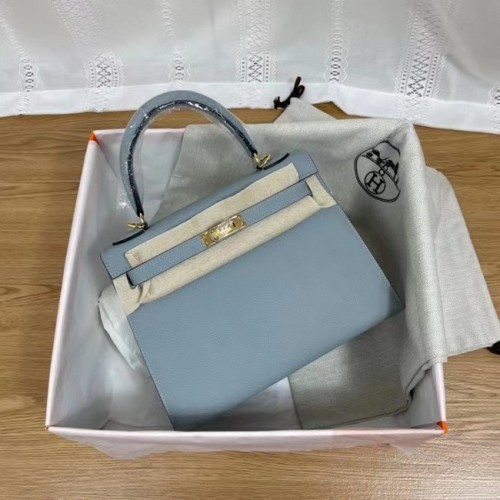 Hermes Kelly 25cm Torebka na ramię Epsom KL2755 jasnoniebiesko-złota metalowa