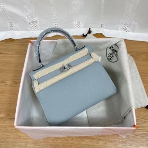Torebki na ramię Hermes Kelly 25 cm Epsom KL2755 jasnoniebieskie i srebrne w odcieniu metalu