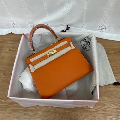 Hermes Kelly 25cm Torebka na ramię Epsom KL2755 pomarańczowo-złota metalowa