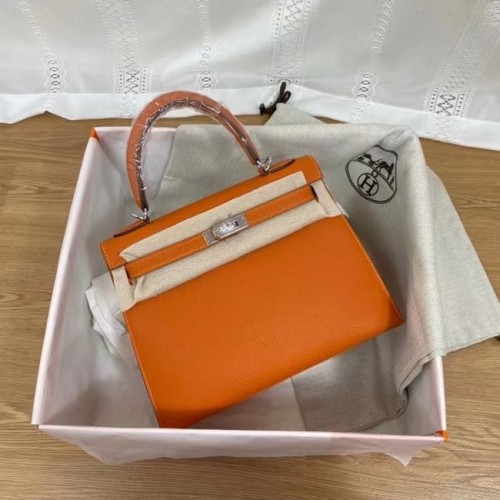 Hermes Kelly 25cm Torebka na ramię Epsom KL2755 pomarańczowo-srebrny metal