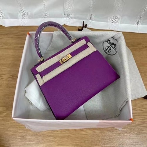 Hermes Kelly 25cm Torebka na ramię Epsom KL2755 fioletowo-złota metalowa