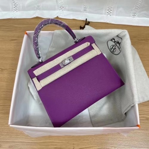 Hermes Kelly 25cm Torebka na ramię Epsom KL2755 fioletowo-srebrny metal