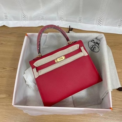 Hermes Kelly 25cm Torebka na ramię Epsom KL2755 w odcieniu czerwieni i złota Metal