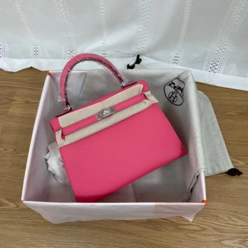 Hermes Kelly 25cm Torebka na ramię Epsom KL2755 różowo-srebrna metalowa