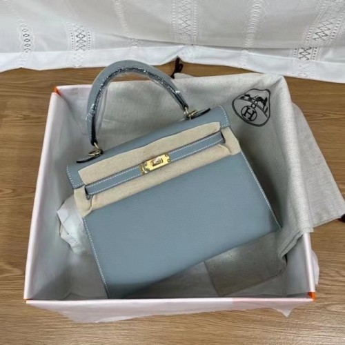 Hermes Kelly 25cm Torebka na ramię Epsom KL2755, metal w odcieniu błękitu i złota