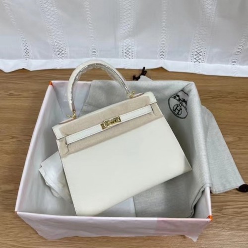 Hermes Kelly 25cm Torebki na ramię Epsom KL2755 biało-złote