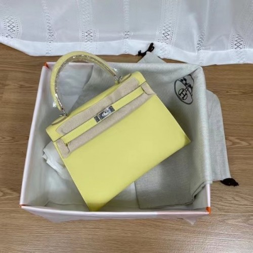 Hermes Kelly 25cm Torebka na ramię Epsom KL2755 żółta i srebrna metalowa