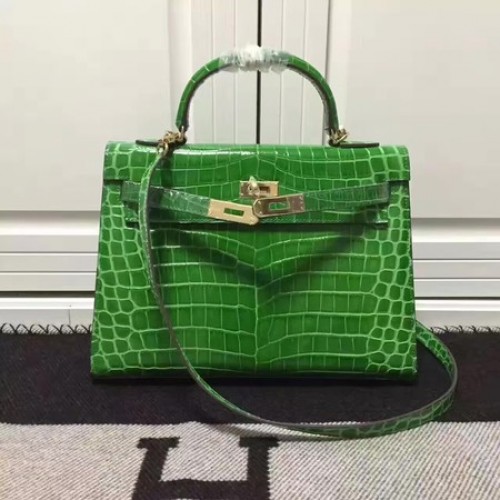Hermes Kelly 28cm Torba na ramię Skóra krokodyla K28 Zielona