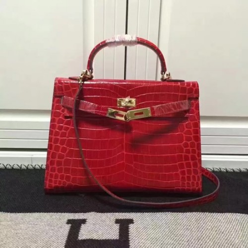 Hermes Kelly 28cm Torba na ramię ze skóry krokodyla K28 czerwona