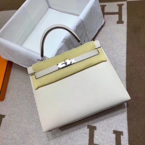 Torebka na ramię Hermes Kelly 28 cm, skóra Epsom, KL28, kremowo-biała