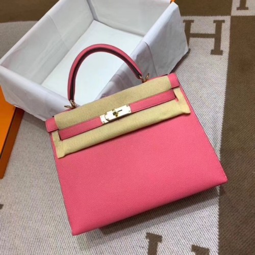 Torebki na ramię Hermes Kelly 28 cm, skóra Epsom, KL28, różowe