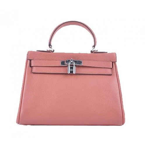 Torebki na ramię Hermes Kelly 28 cm, jasnoróżowe, ziarniste, ze skóry w kolorze srebrnym