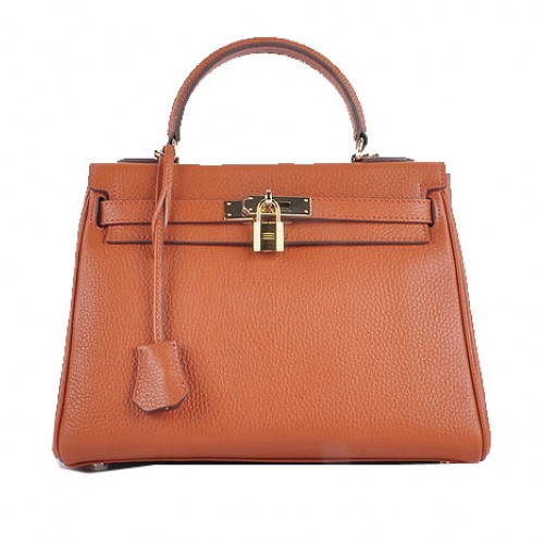 Torebki na ramię Hermes Kelly 28 cm, pomarańczowa skóra ziarnista, złoto