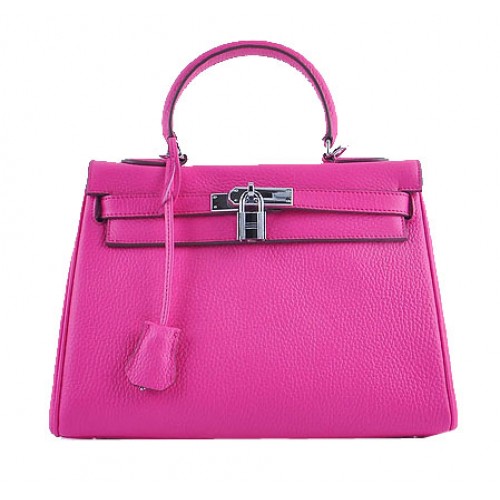 Torebki na ramię Hermes Kelly 28 cm, brzoskwiniowa skóra ziarnista, srebrna