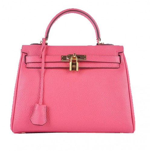 Torebki na ramię Hermes Kelly 28 cm, różowo-ziarnista skóra, złoto