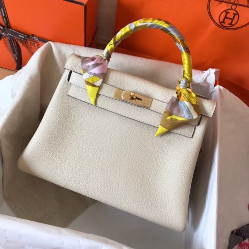 Torebka na ramię Hermes Kelly 28 cm, skóra Togo, KL28, kremowo-biała