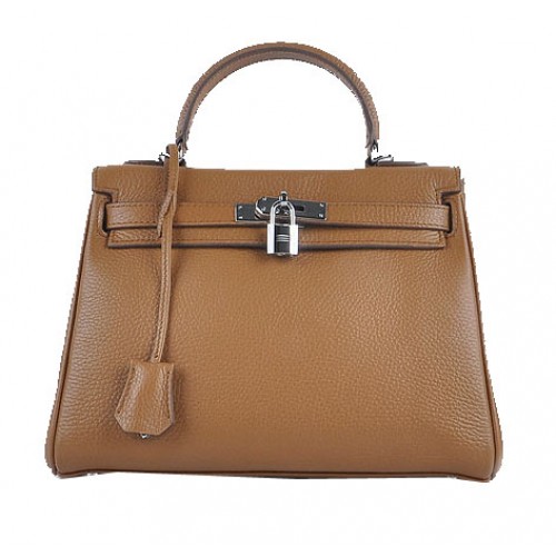 Torebki na ramię Hermes Kelly 28 cm, skóra ziarnista pszeniczna, srebrna