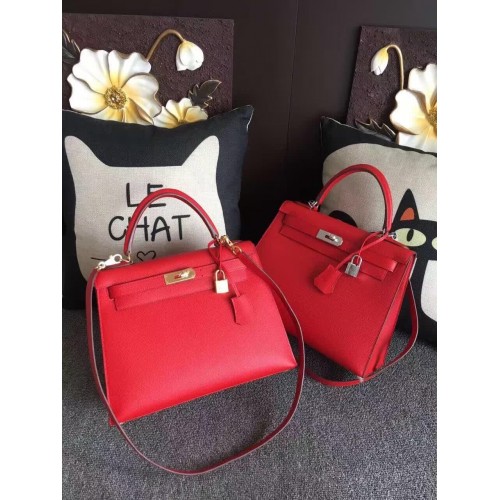 Hermes Kelly 28cm Torebka na ramię ze skóry espom w kolorze czerwonym