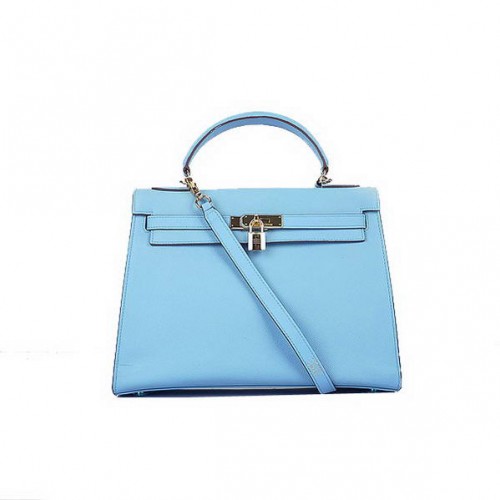 Najwyższej jakości torebki Hermes Kelly 32 cm, skóra cielęca SkyBlue w kolorze złotym