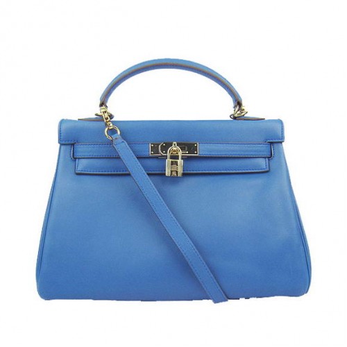 Hermes Kelly 32cm Togo Leather 6108 Blue Golden