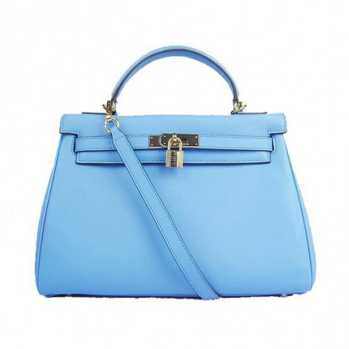 Torebka Hermes Kelly 32 cm Togo Leather 6108 Jasnoniebieska Złota
