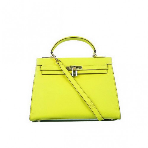 Torebki Hermes Kelly w stylu Hot Style, 32 cm, ze skóry cielęcej w kolorze żółtym, w kolorze złotym