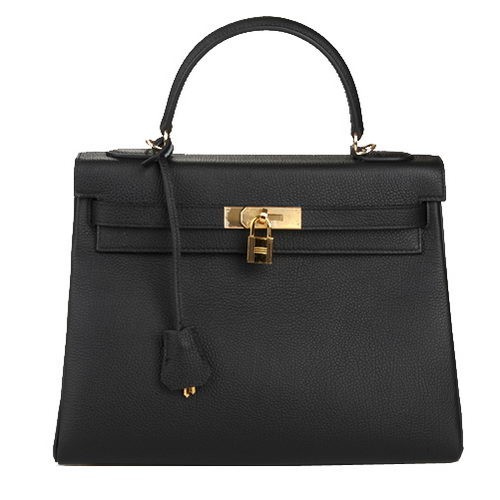 Hermes Kelly 32cm Torebka na ramię Czarna Oryginalna Skóra K32 Złota