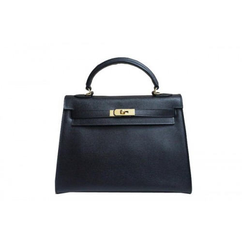 Hermes Kelly 32cm Torba na ramię Czarna skóra Saffiano K32 Złota