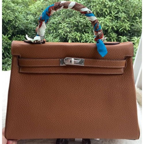 Hermes Kelly 32cm Torba na ramię Brązowa skóra cielęca K32CL Srebrna