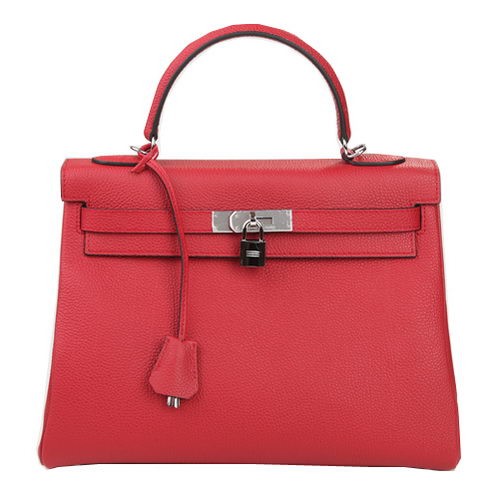 Hermes Kelly 32cm Torba na ramię Burgundowa Oryginalna skóra K32 Srebrna