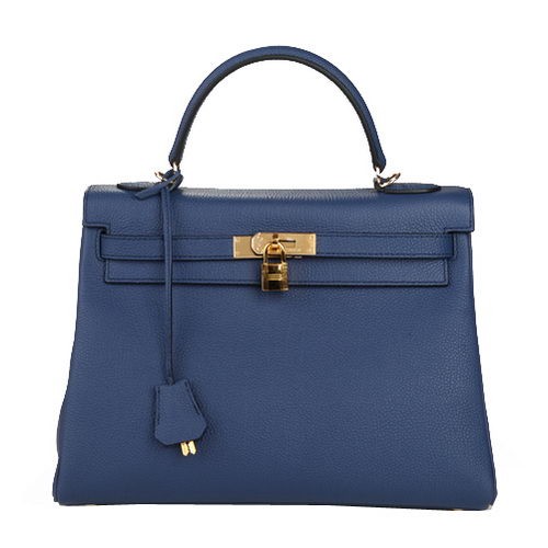 Hermes Kelly 32cm Torebka na ramię Ciemnoniebieska Oryginalna Skóra K32 Złota