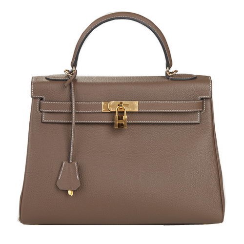 Torebka na ramię Hermes Kelly 32 cm, ciemnoszara, oryginalna, skórzana, K32, złota